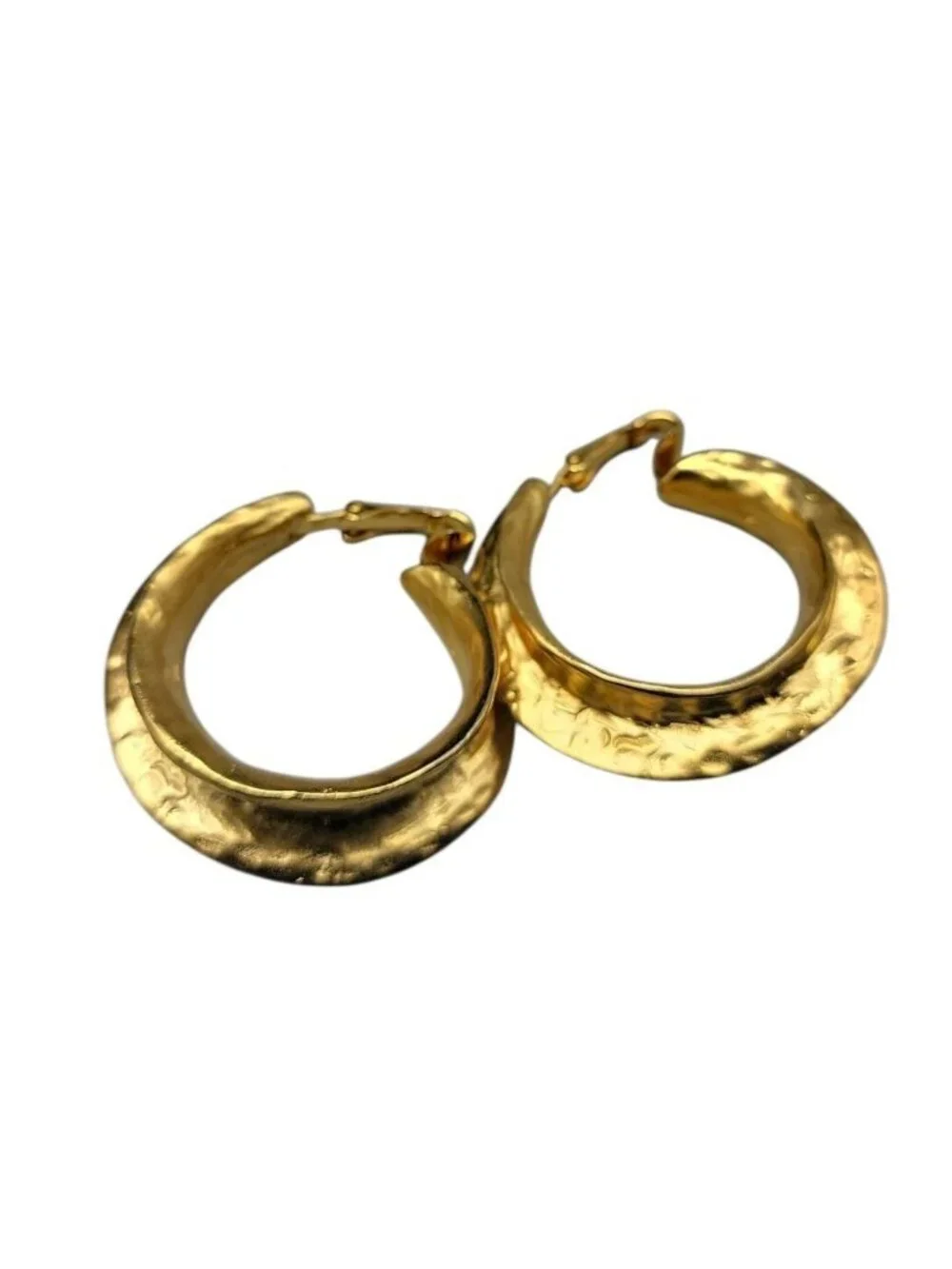 Kenneth Jay Lane Sculptured Brushed Gold Plated Hoop Clip-on Earrings KJL VTG - Picture 9 of 16